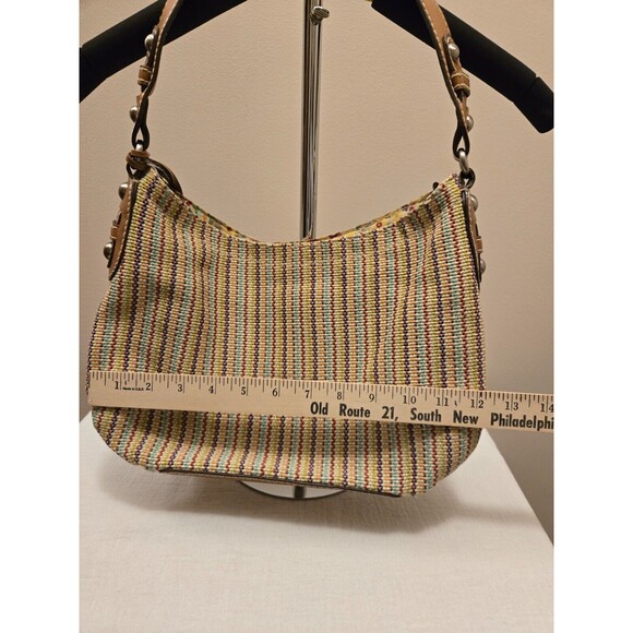 Fossil Canvas & Leather Trim Striped Woven Multicolor Hobo Handbag - Picture 9 of 10